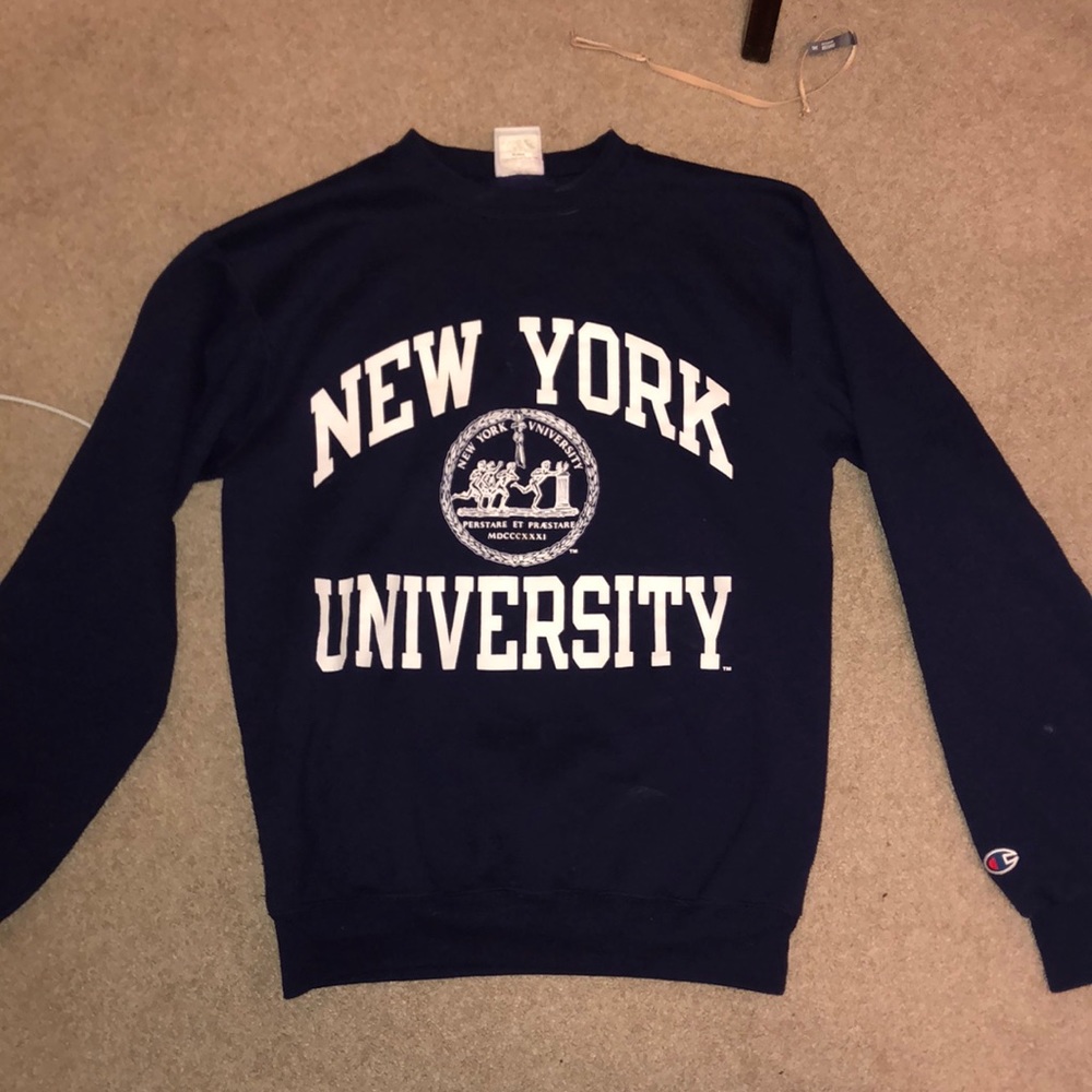 Purple NYU sweatshirt with seal size small